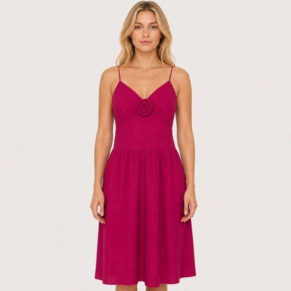 LANZ ORIGINAL Dress Luxury LInen Pink Flower Accent Lagenlook Fairy Size 8